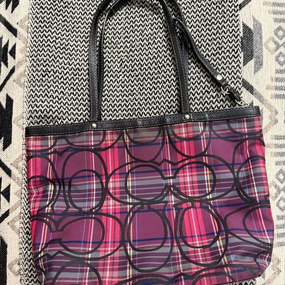 Coach Poppy Tartan Pink/Purple Plaid Shoulder/Tote Bag